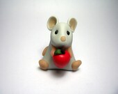 Little Mouse with Red Apple Ornament Sculpture Teacher's Gift