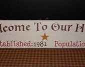 Welcome To Our Home personalized custom primitive wood sign
