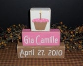 Custom Personalized Cupcake Birthday Children's Name Wood Blocks