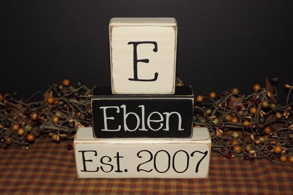 Custom Personalized Family Name Primitive Wood Blocks