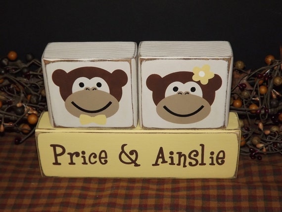 Twins Custom Personalized primitive wood blocks
