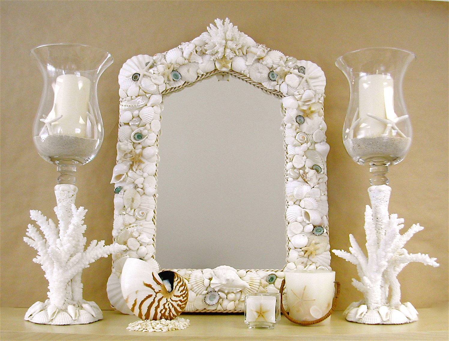 Beach Decor Designer Seashell Mirror