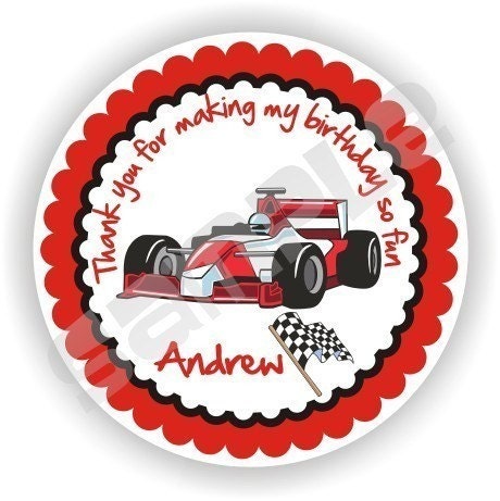 40 Thank You 2 inch circle Stickers - Birthday - Baby Shower - Envelope Seal - Address Label - Racing Car Theme - Personalized Il_570xn