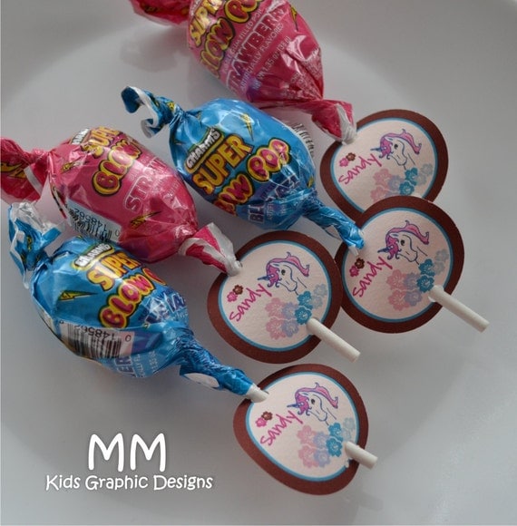 Lollipop Favor Tags - Personalized - Set of 20 - Birthday - Baby Shower - Unicorn Theme Il_570xn