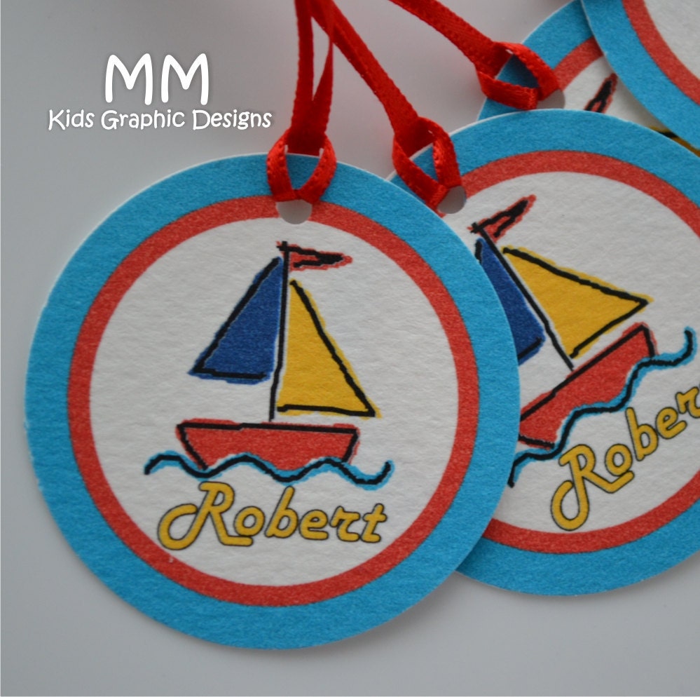 24 Thank You 2.25inch circle Tags - Birthday - Baby Shower - Envelope Seal - Address Label - Boat Theme - Personalized Il_570xn