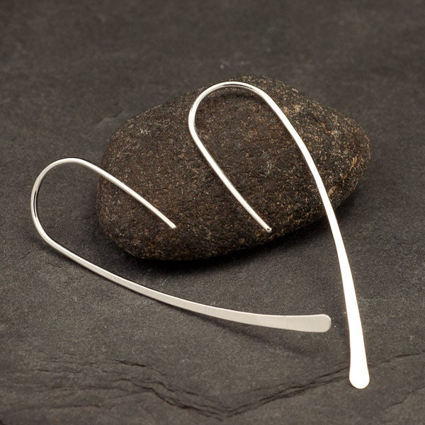Open Hoop Earrings- Simple Silver Earrings- Long Silver Earrings- Silver Dangle Earrings- Modern Silver Hook Earrings