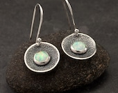 Opal Earrings- Sterling Silver Earrings- Silver Dangle Earrings- Silver Disc earrings with opal gemstones