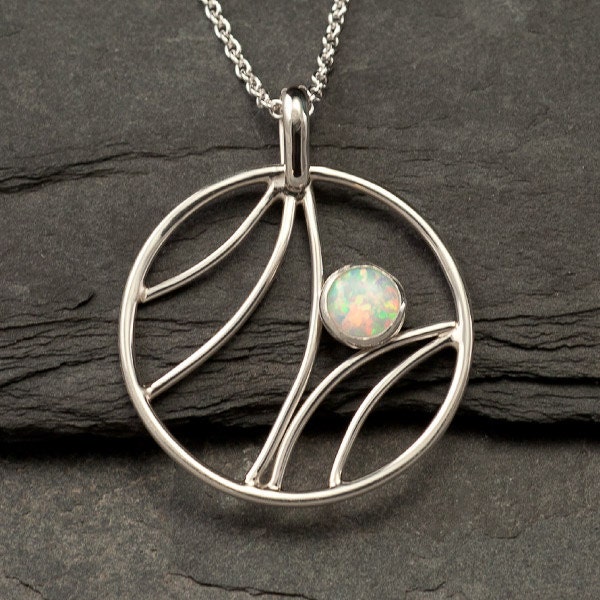 Opal Necklace- Opal Pendant- Sterling Silver Necklace with Opal- Opal Jewelry- Metalwork Necklace- Gemstone Necklace