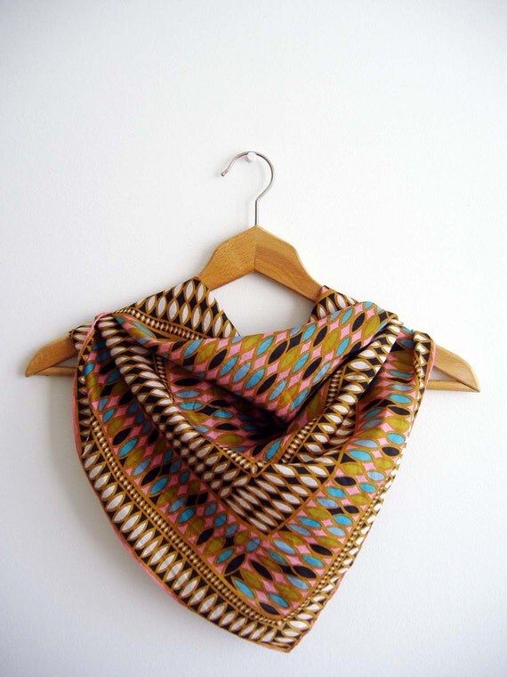 Pink, Blue, Black and Tan Mod Print Square Scarf
