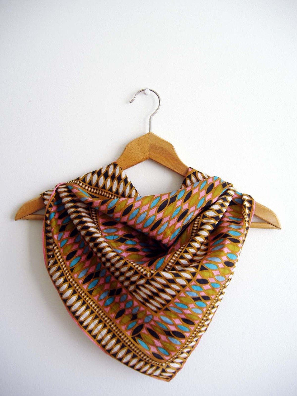 Pink, Blue, Black and Tan Mod Print Square Scarf