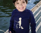 CLEARANCE Boys Nostalgic Graphic Tee Shirt in Long Sleeves - Fisherman in Navy with Khaki