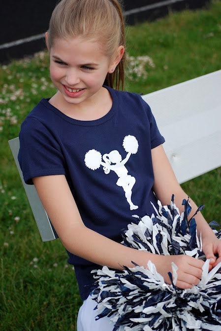 Little Cheerleader Nostalgic Graphic Tee in Short Sleeves - Navy with White