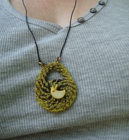 Lemon Yellow, Moon Necklace, Horsehair Jewelry, Coiled Medallion