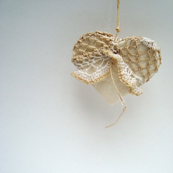 Valentine Needle Lace Fishnet  Necklace Skirted White and Cream