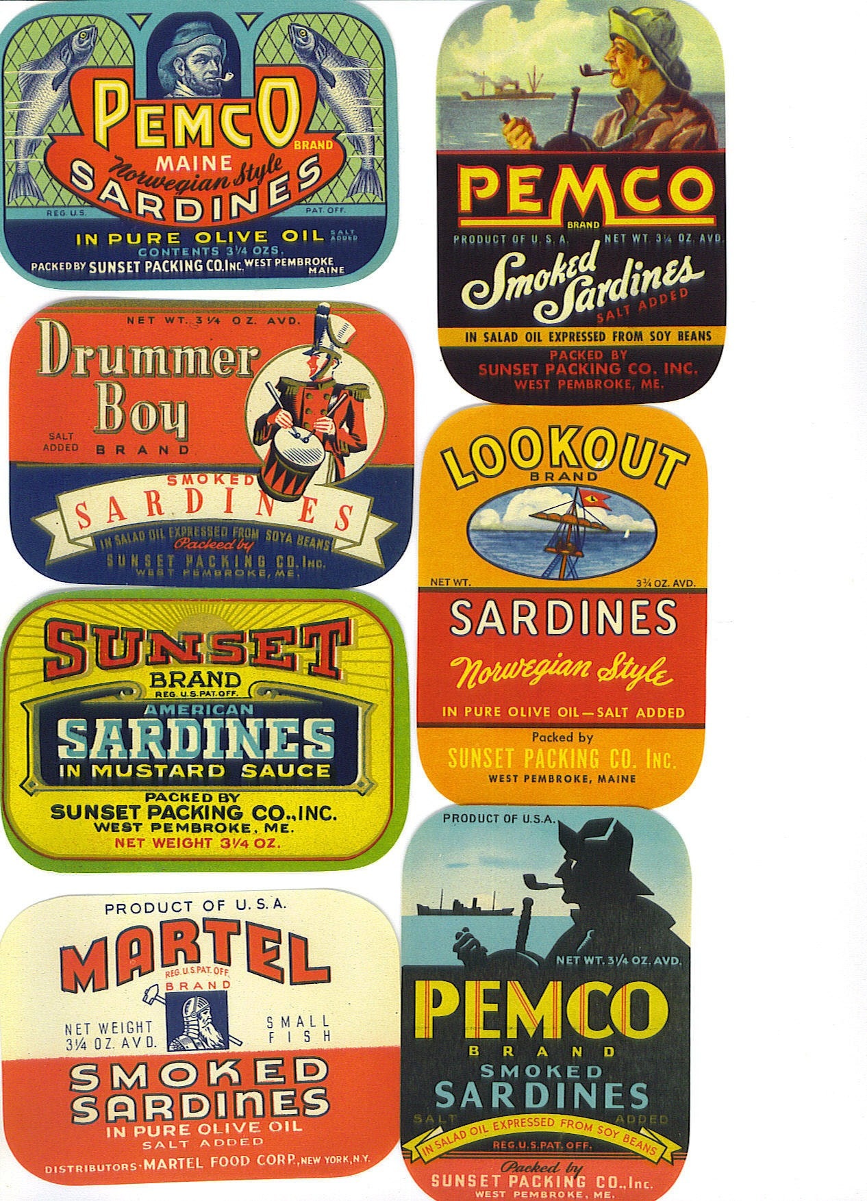 10 OLD Vintage Sardine Labels from Maine--Great Graphics--Scrapbooking and Altered Art