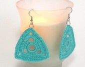 Teal Earrings Crochet Jewelry Turquoise Geometric Triangles Lightweight Dangle Mothers Day Fashion Accessory For Her