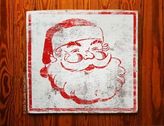 Vintage Style Wooden Santa Sign FREE SHIP