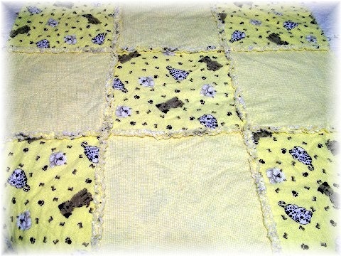 Baby Shaggy Rag Quilt - Cheery Yellow Puppies