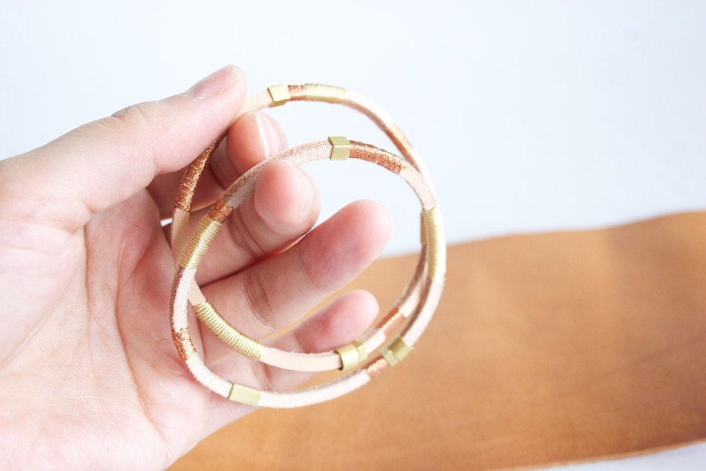 Brass & Copper Fiber Bangle - Nebula collection