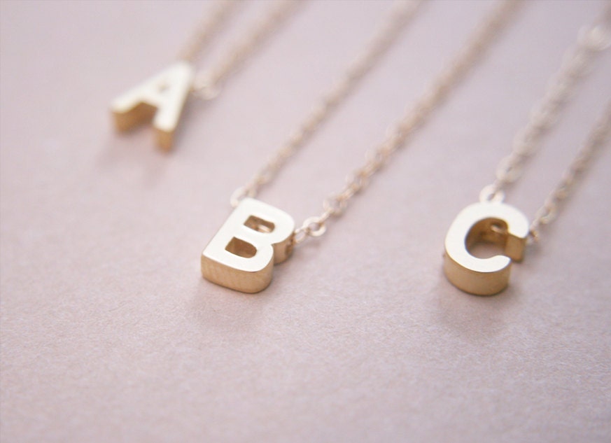 Tiny Gold Initial Necklace A-Z