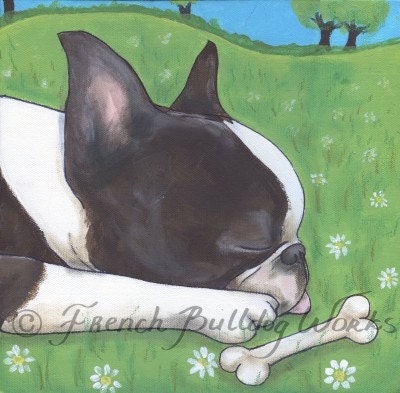 Boston Terrier Dreaming of Spring Art Print from Original Painting Dasha Goux