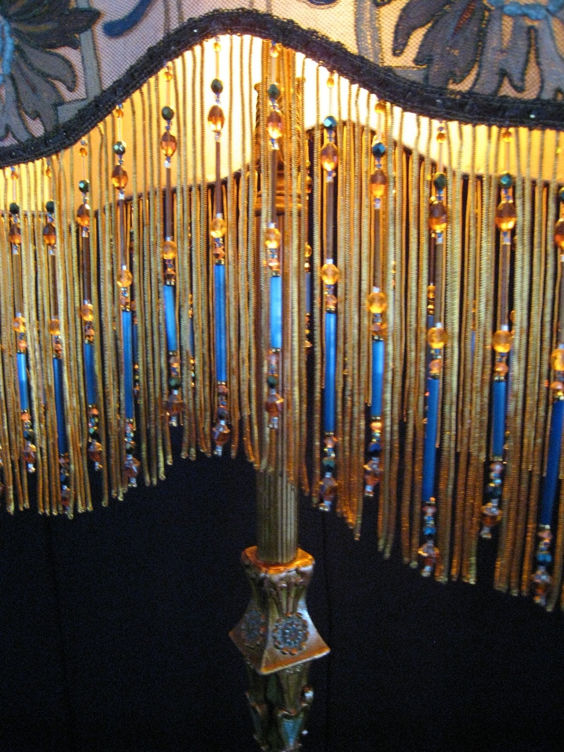 Antique Floor Lamp Shade Arts & Crafts handmade Art deco/Art Nouveau lampshade Beaded fringe