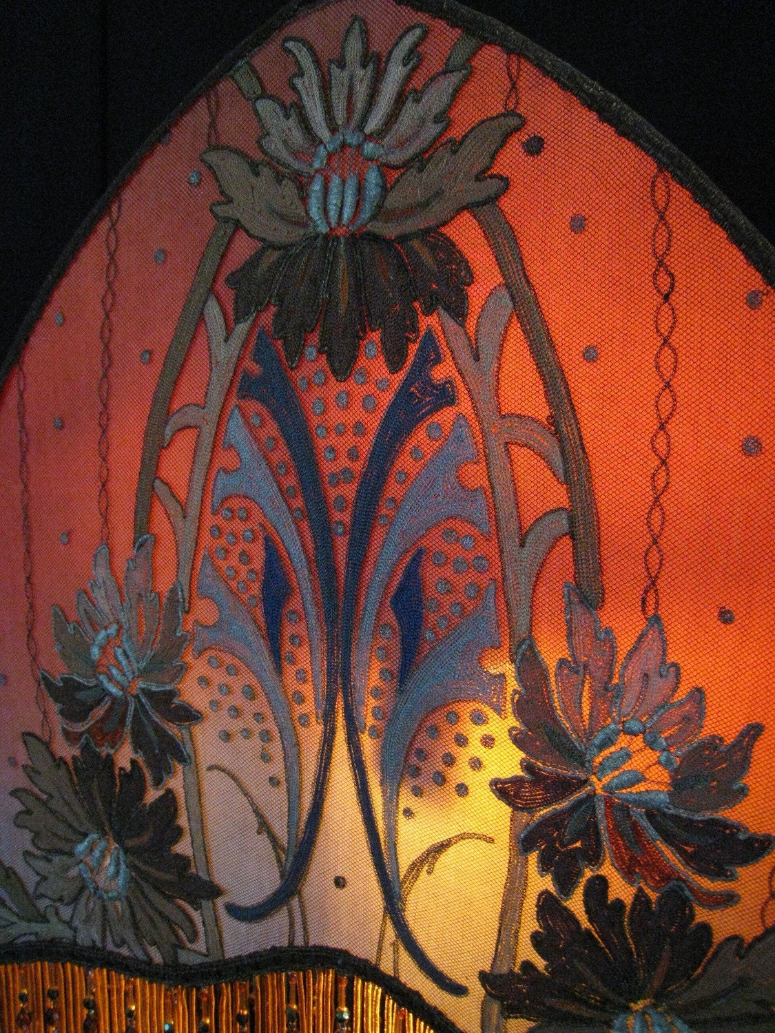 Antique Floor Lamp Shade Arts & Crafts handmade Art deco/Art Nouveau lampshade Beaded fringe