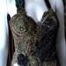 Victorian Art Deco Jewel Beetle Wing Metallic Lace Peacock Bustier Corset Bellasoire Original Design "Absinthe"