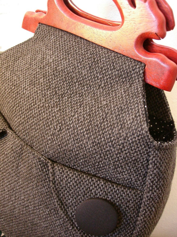 Charcoal Black and Apple Red Wooden Handle Handbag READY TO SHIP