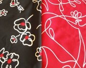 Black Red Heavy Polyester Fabric Abstract Flowers Lines