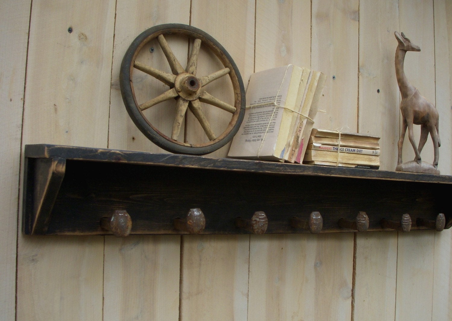 The Original Railroad Spike Shelf by Honey's Treasures - Wall Shelves - Train - Spikes - Hooks - 50 x 6 x 6
