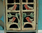 Wood Cabinet - Rustic, Shabby Cottage, French Country - Song Birds