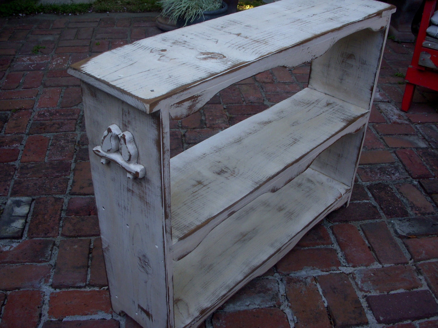 Shelf With Hand Carved Birds- Shown in Antique White - You Choose Antiqued Color