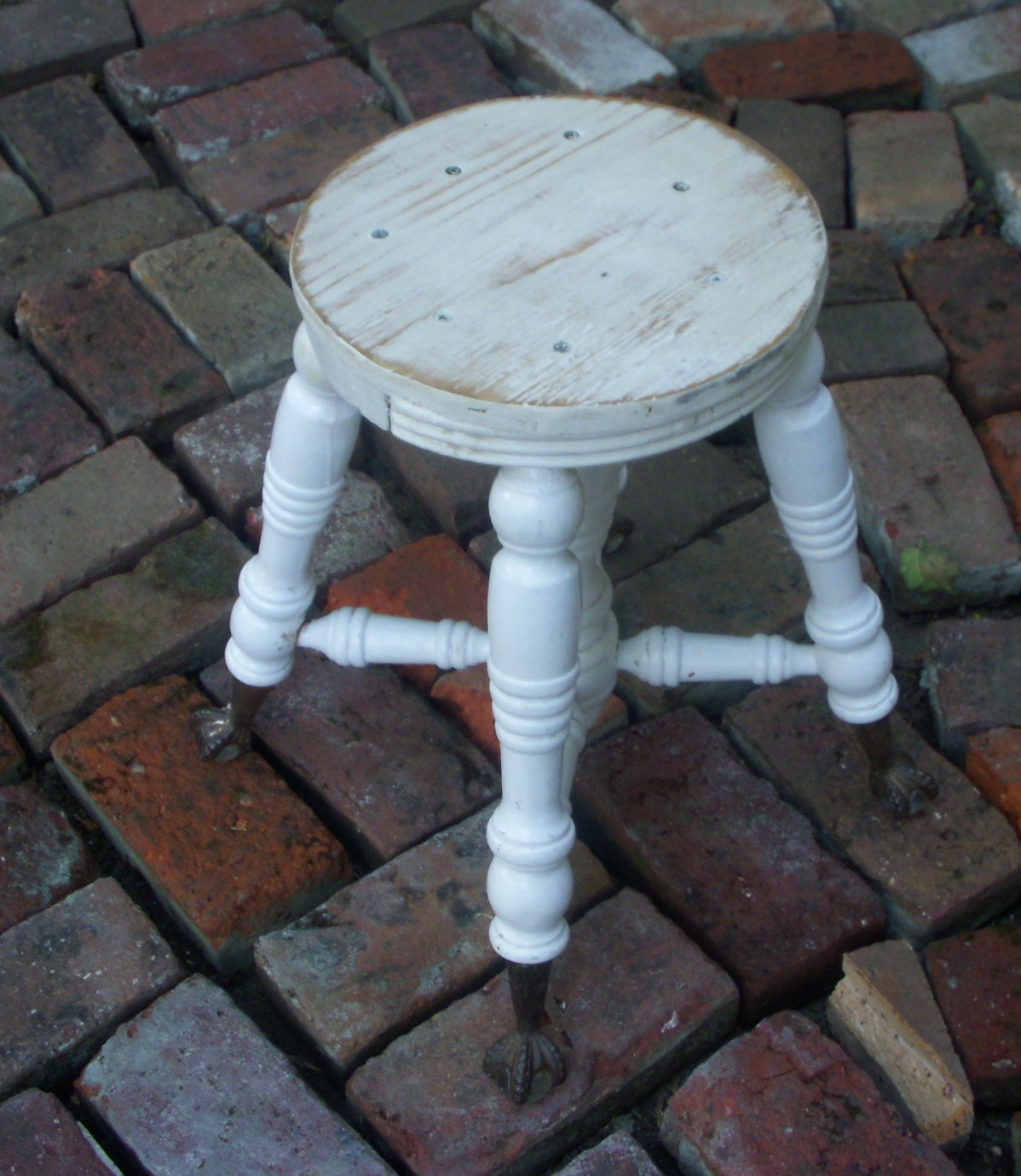 Antique Piano Stool - Shabby Wooden Stool, French Country, Cottage White Distressed