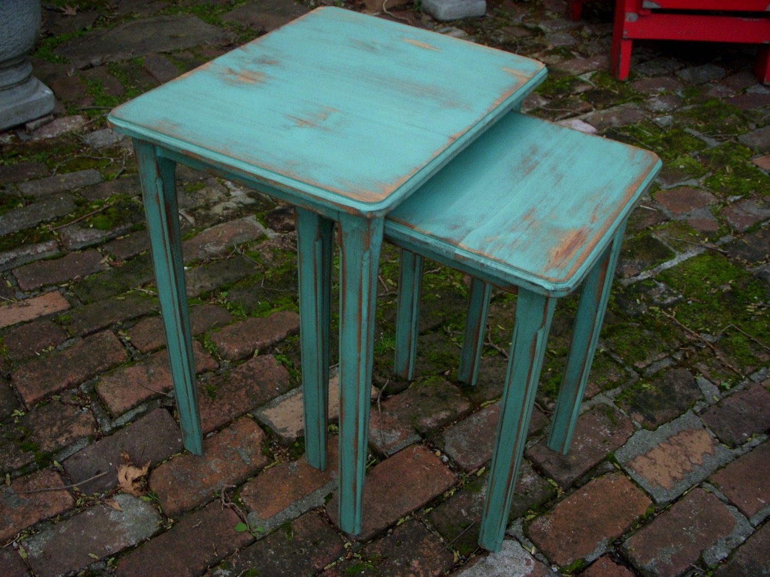 Wood Tables - Shabby Table - Furniture - Cottage Chic, French Country, Set of Two Nesting