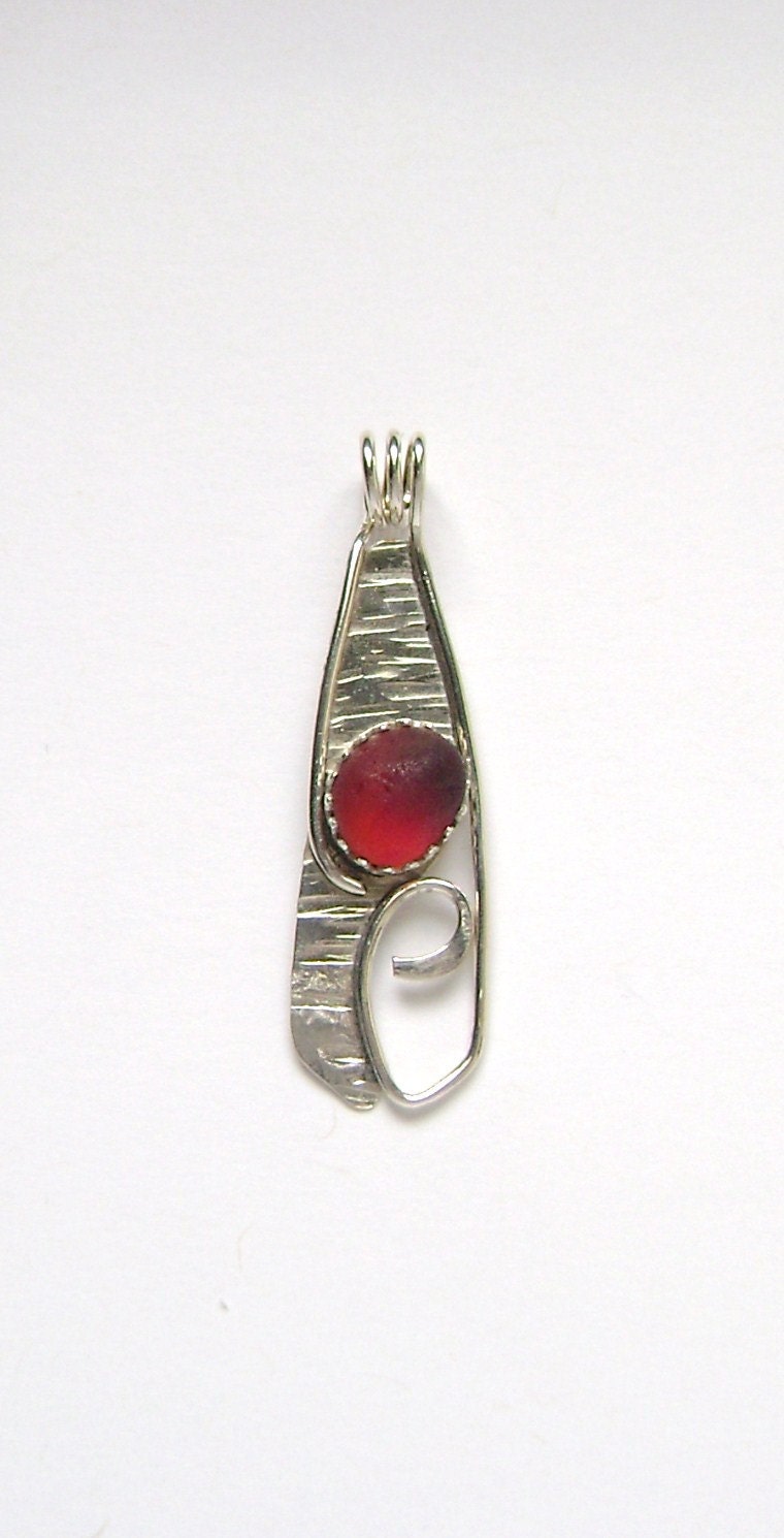 Sea Glass Jewelry - Sterling Extremely Rare Red Sea Glass Pendant