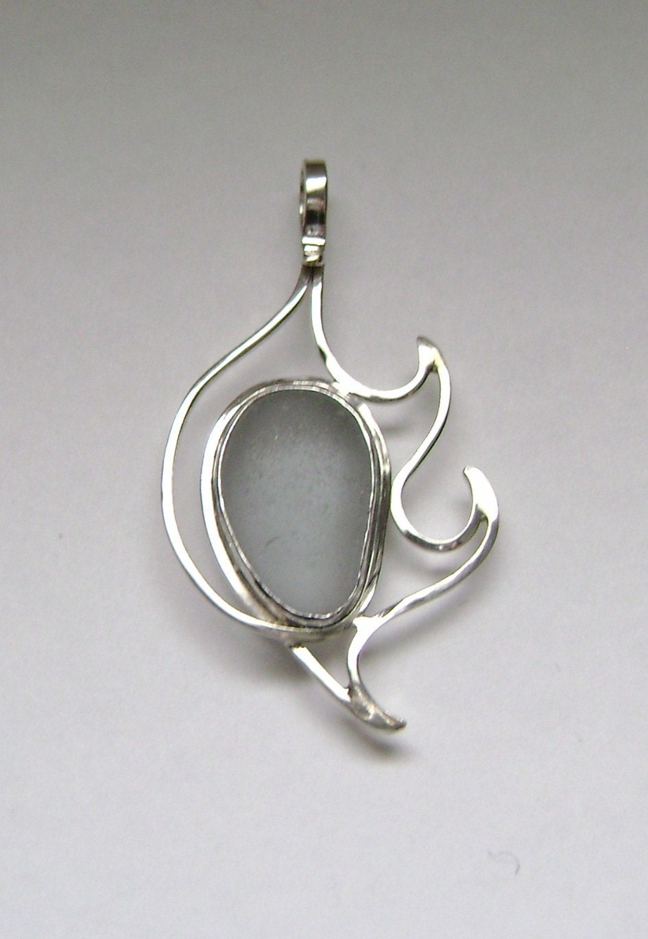 Sea Glass Jewelry - Sterling Rare Gray Sea Glass Pendant