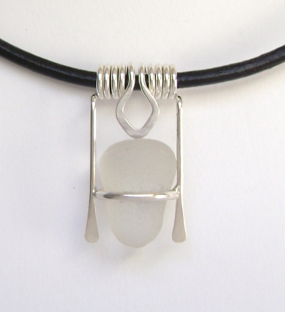 Sea Glass Jewelry - Sterling White Sea Glass Stopper Top Necklace