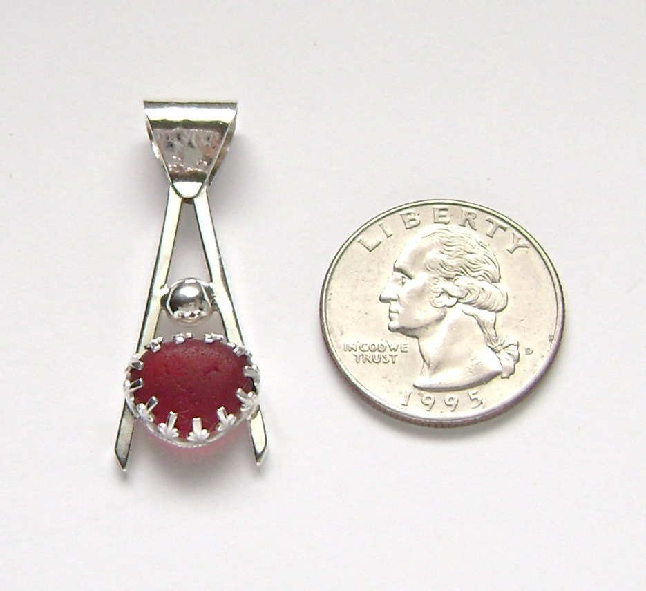 Sea Glass Jewelry -  Sterling Extremely Rare Red English Sea Glass Pendant
