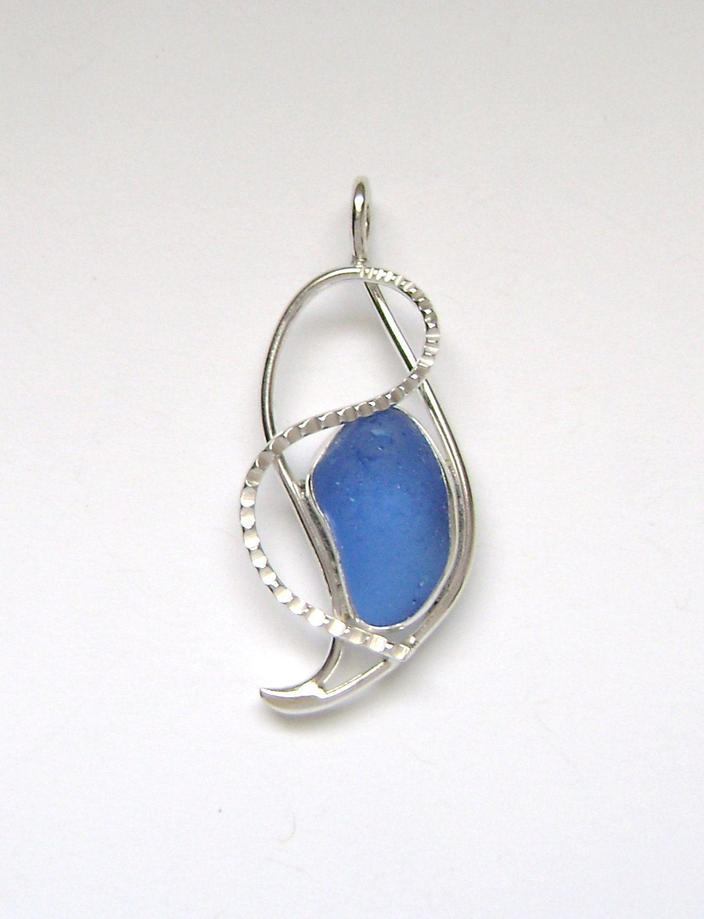 Sea Glass Jewelry - Sterling Cornflower Blue Sea Glass Pendant