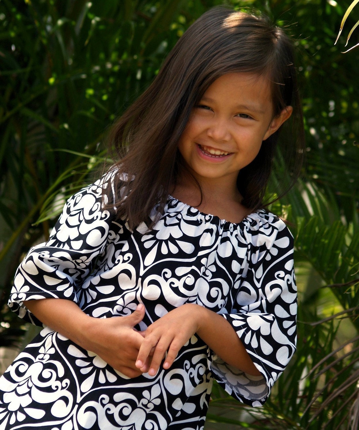 Girls Handmade Black White Damask Dress  6mos to 12