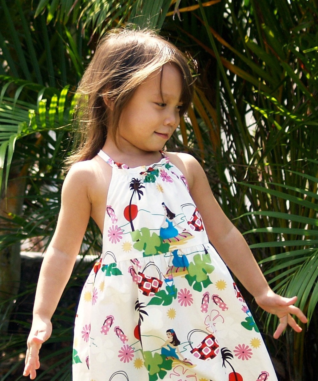 Girls Hawaiian Dress Halter White Hula Girl 6mos to 10