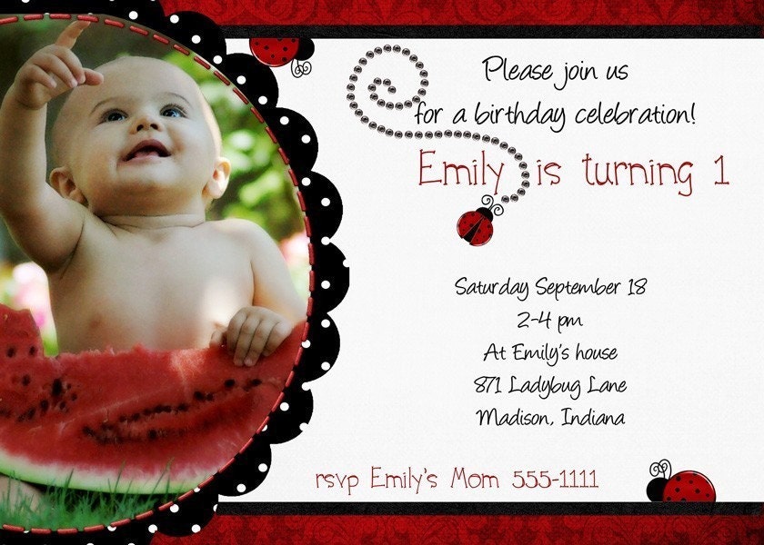 Ladybug Birthday Party Invitation - Photo Birth Announcement