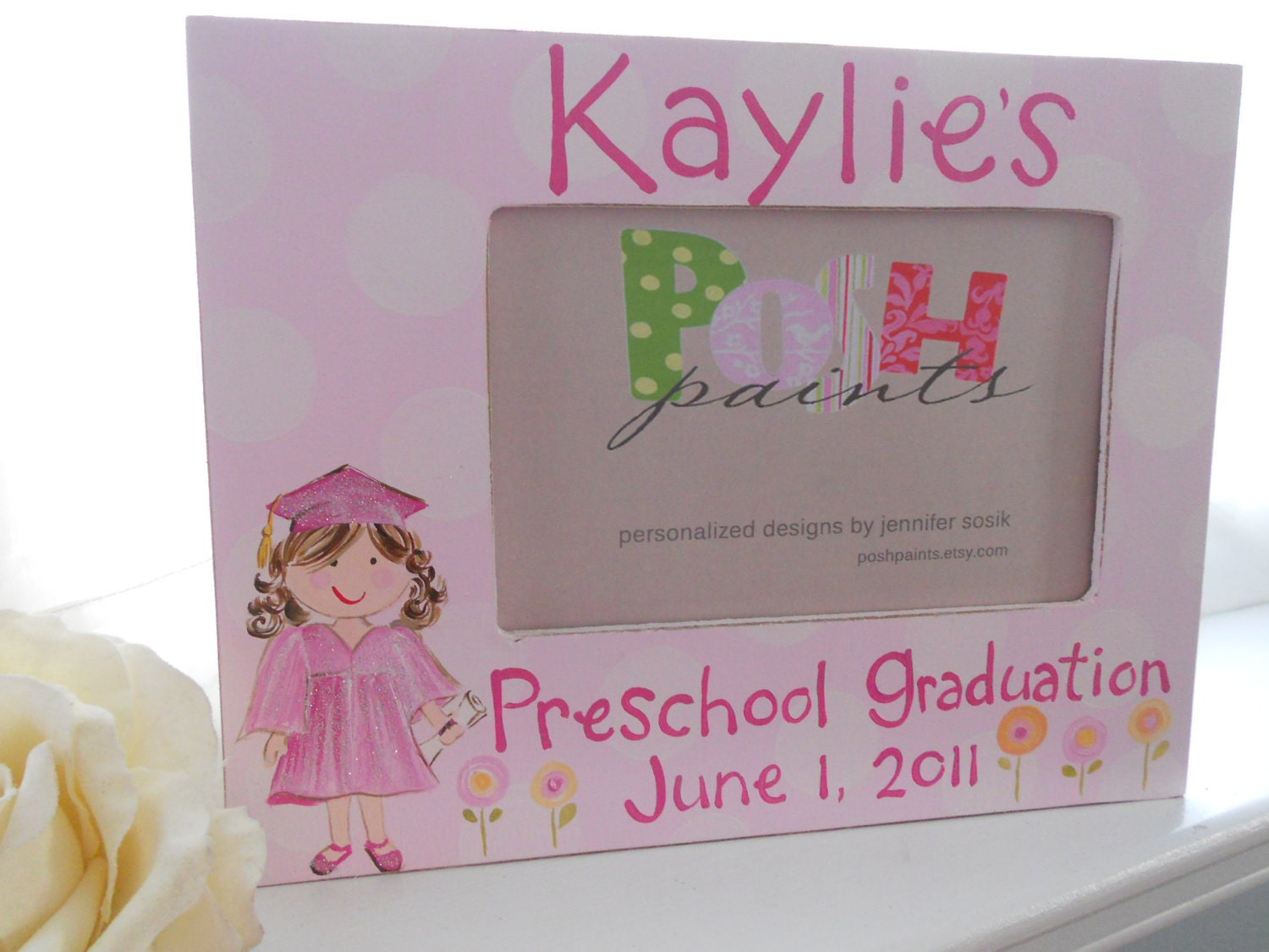 graduation frame, made to order, customize your graduate, hand painted original frame displays 4x6 photo
