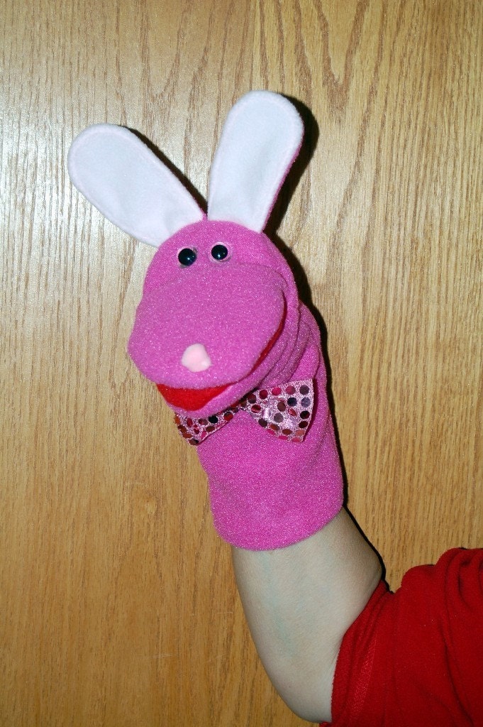Rabbit Bunny bright pink hand puppet