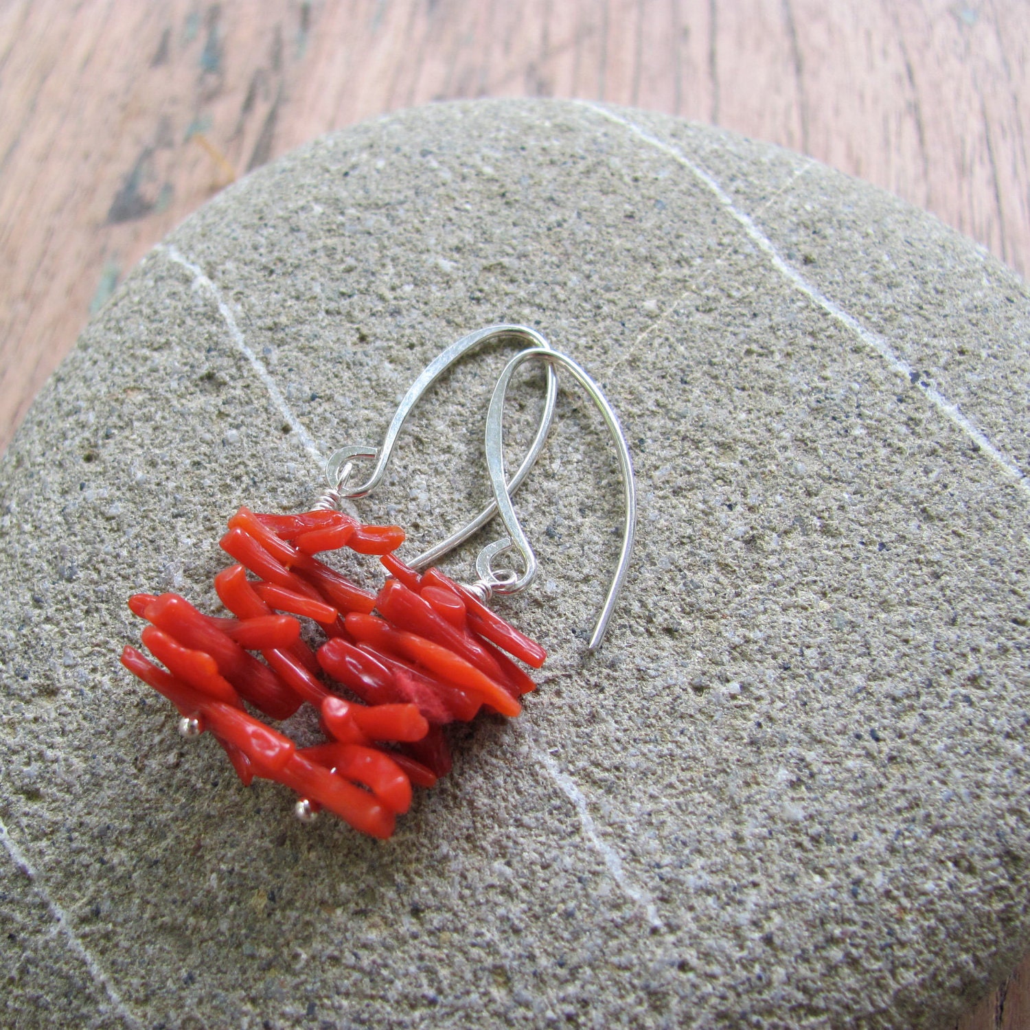 vivid red branch coral earrings