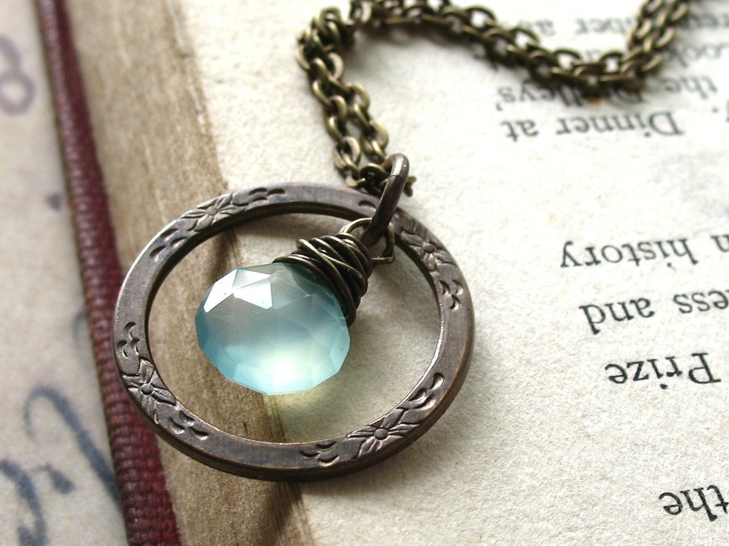 Chalcedony "BREEZE" Necklace. Gemstone Pendant Modern Floral Ring, graduation gifts, Birthday Mom Sisters Friends Gifts