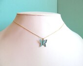 Teal Blue Butterfly Necklace Gold Filled Bridesmaids Gifts, Birthday Friend Gift, Nature Dainty Everyday Jewelry