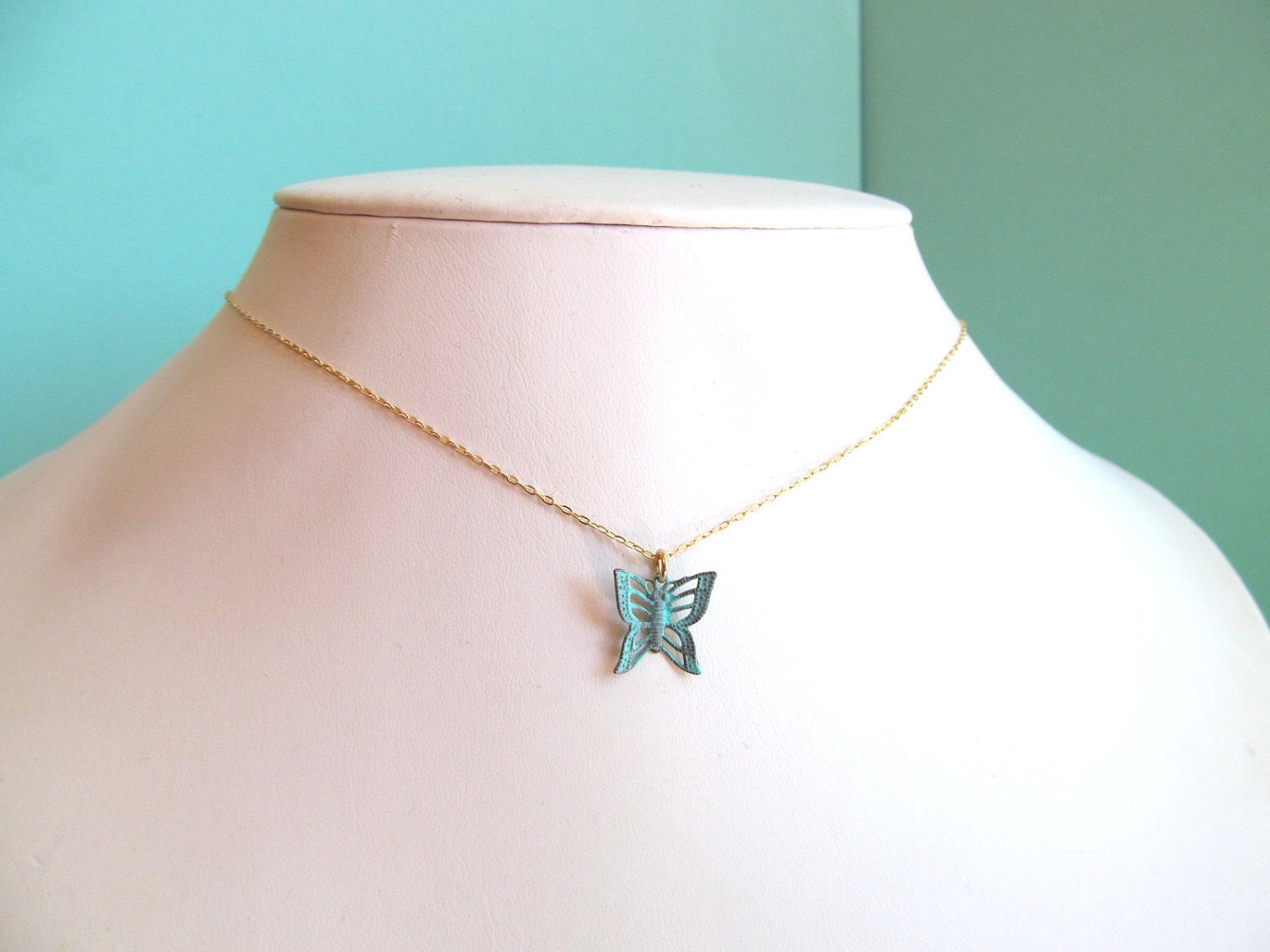 Butterfly - Teal Blue Butterfly Necklace Gold Filled Bridesmaids Gifts, Birthday Friend Gift, Nature Dainty Everyday Jewelry