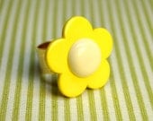 Yellow daisy ring large adjustable made from vintage jewelry